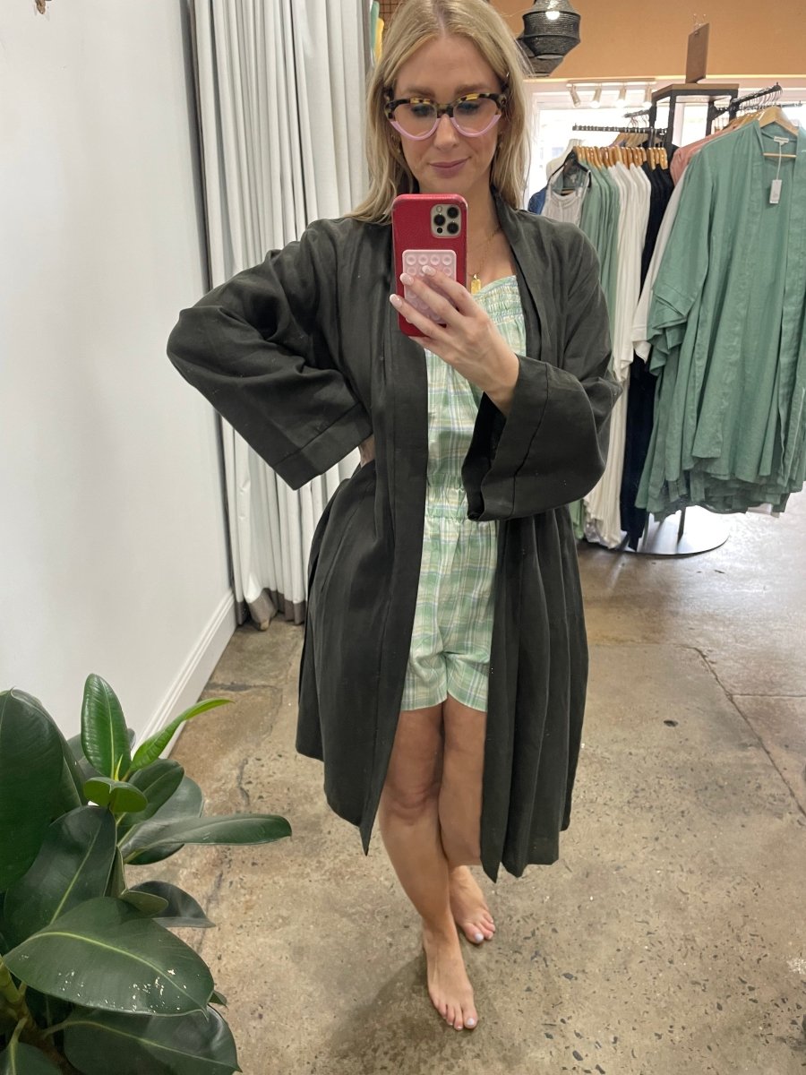 Linen Bathrobe - Charcoal-Jade and May-Bathrobe-Jade and May