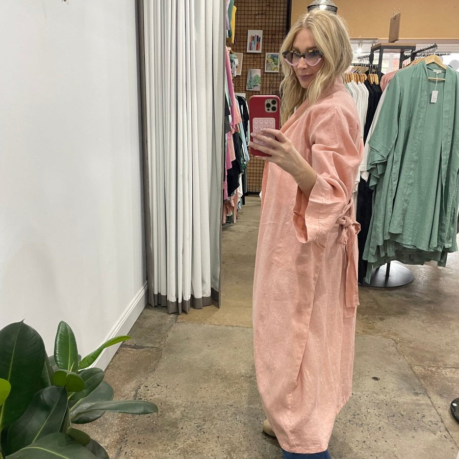 Linen Bathrobe - Pink (Long) - Bathrobe