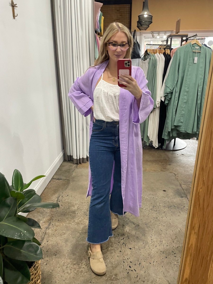 Linen Bathrobe - Purple (Long Length)-Jade and May-Bathrobe-Jade and May