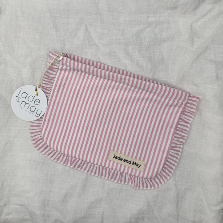Linen Cosmetic Pouch in Stripe with Frill - Cosmetic & Toiletry Bags - Jade and May Accessories