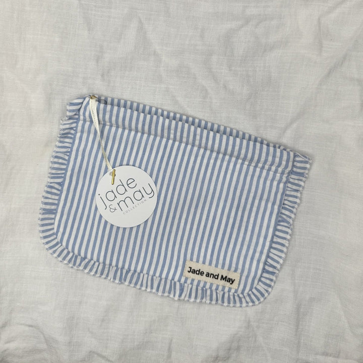 Linen Cosmetic Pouch in Stripe with Frill - Cosmetic & Toiletry Bags - Jade and May Accessories