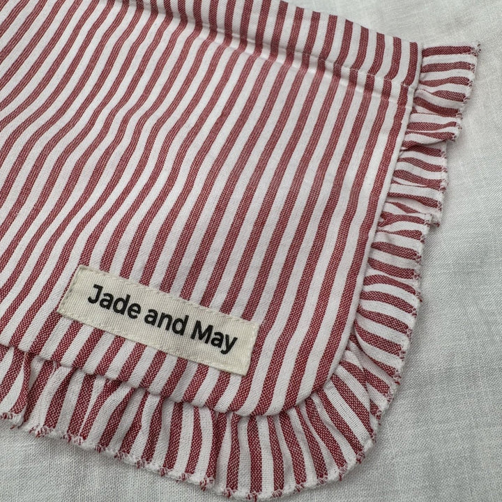 Linen Cosmetic Pouch in Stripe with Frill - Cosmetic & Toiletry Bags - Jade and May Accessories