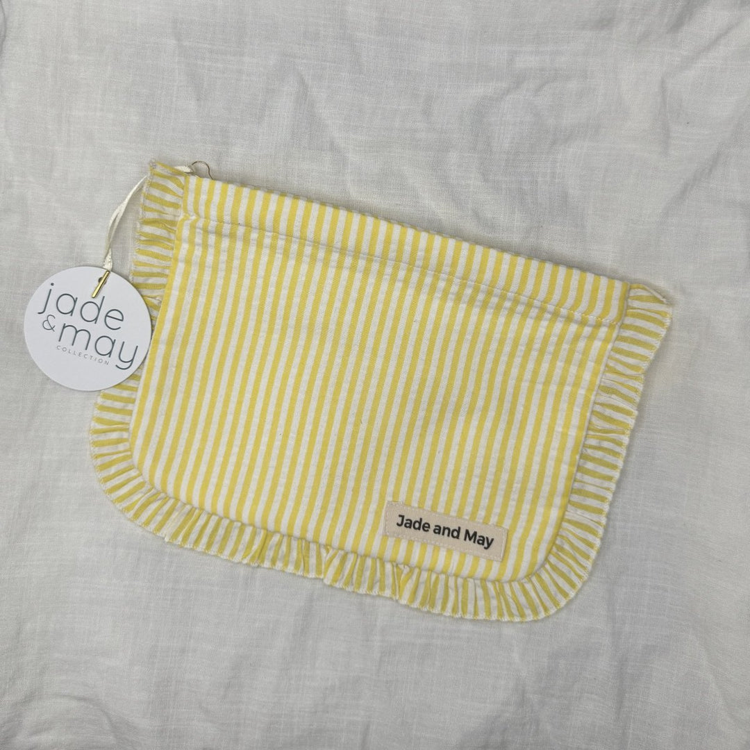 Linen Cosmetic Pouch in Stripe with Frill - Cosmetic & Toiletry Bags - Jade and May Accessories