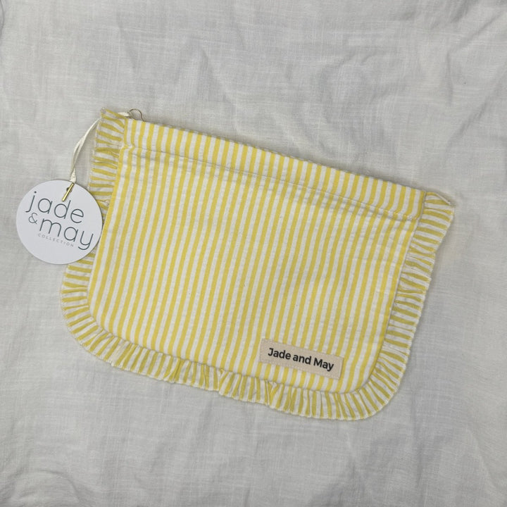 Linen Cosmetic Pouch in Stripe with Frill - Cosmetic & Toiletry Bags - Jade and May Accessories