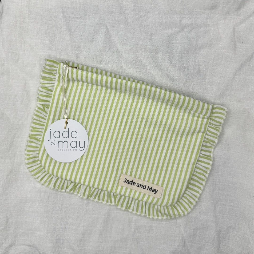 Linen Cosmetic Pouch in Stripe with Frill - Cosmetic & Toiletry Bags - Jade and May Accessories