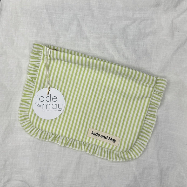 Linen Cosmetic Pouch in Stripe with Frill - Cosmetic & Toiletry Bags - Jade and May Accessories