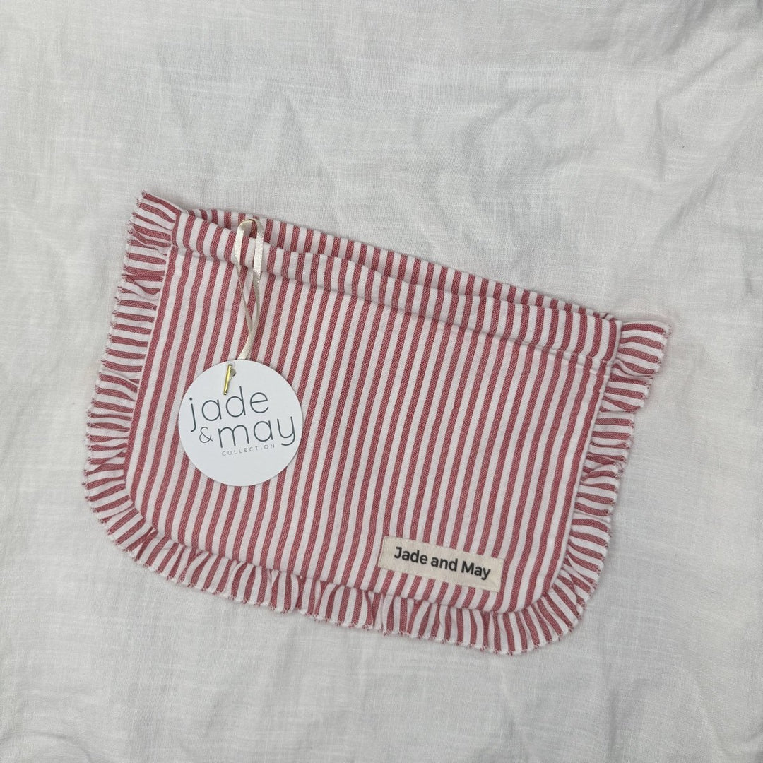 Linen Cosmetic Pouch in Stripe with Frill - Cosmetic & Toiletry Bags - Jade and May Accessories