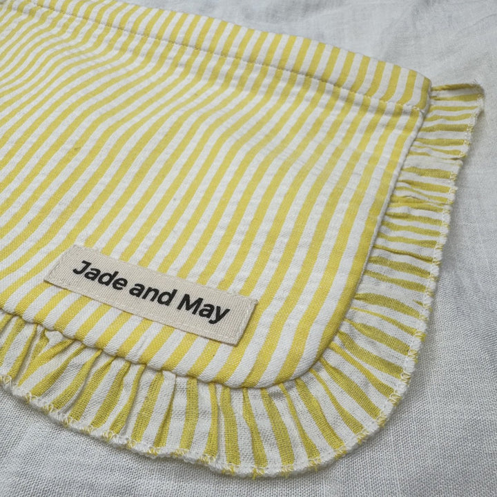 Linen Cosmetic Pouch in Stripe with Frill - Cosmetic & Toiletry Bags - Jade and May Accessories
