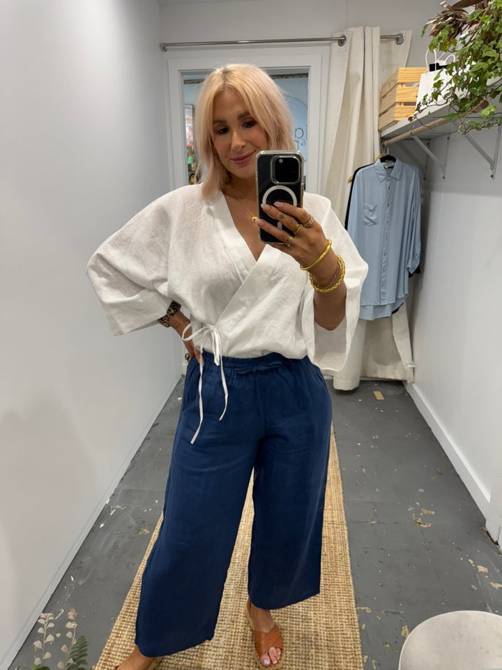 Linen Long Sleeve Top in White - Separates