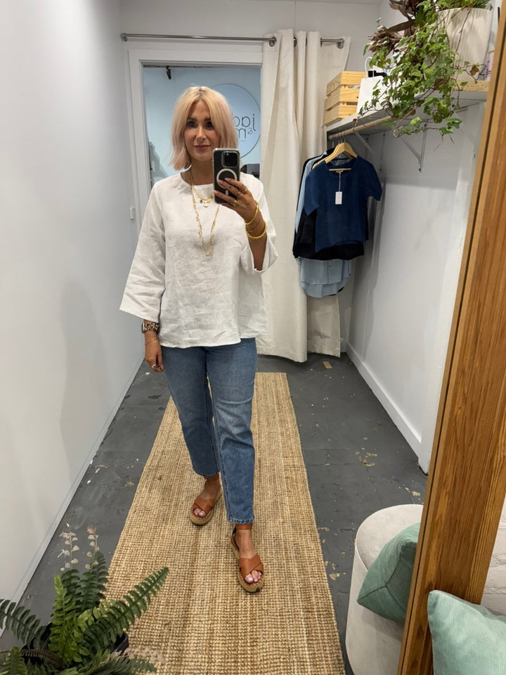 Linen Long Sleeve Top in White - Separates