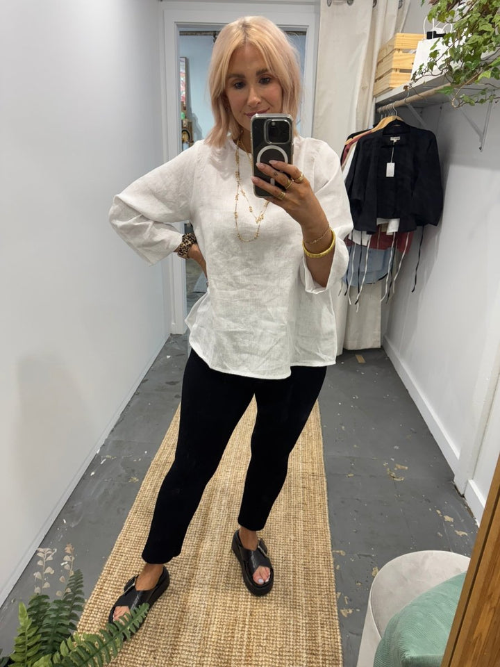 Linen Long Sleeve Top in White - Separates