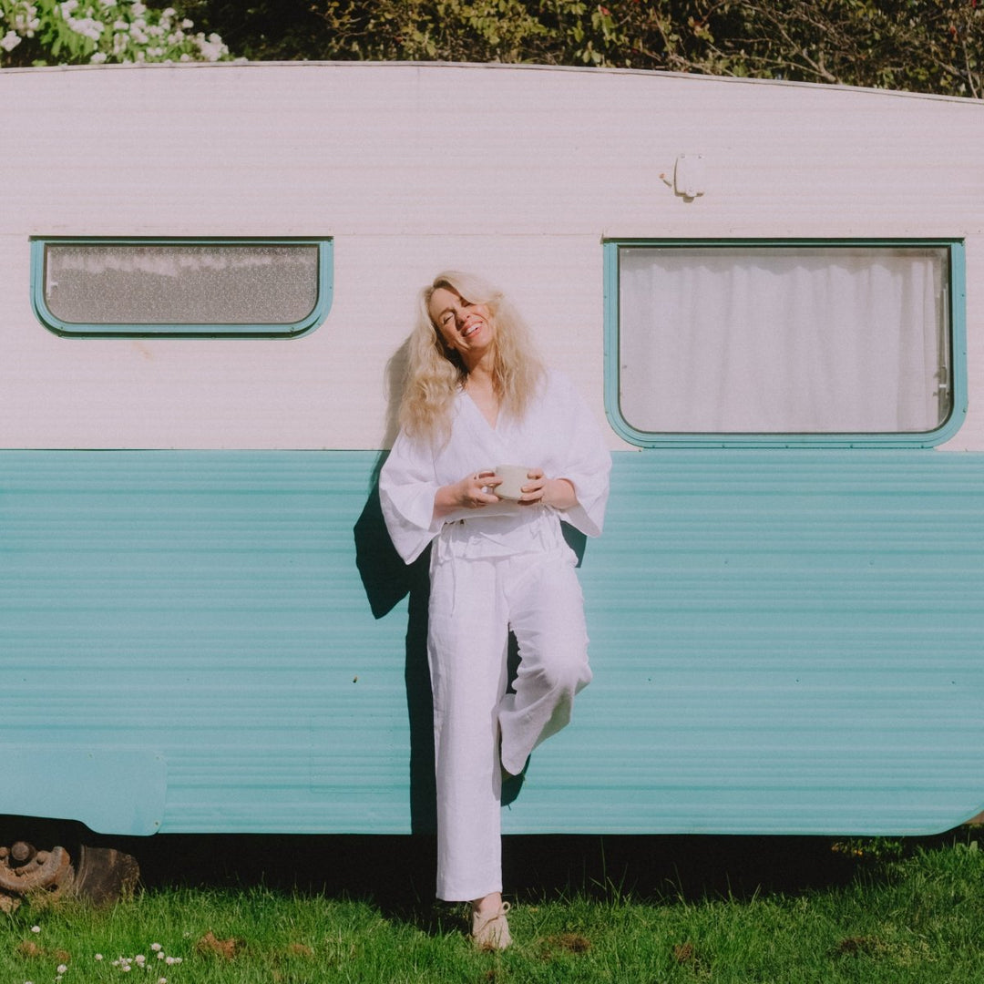 Linen Lounge Set - White Linen Wrap Shirt & Lounge Pant Bundle - Bundles - Jade and May Linen