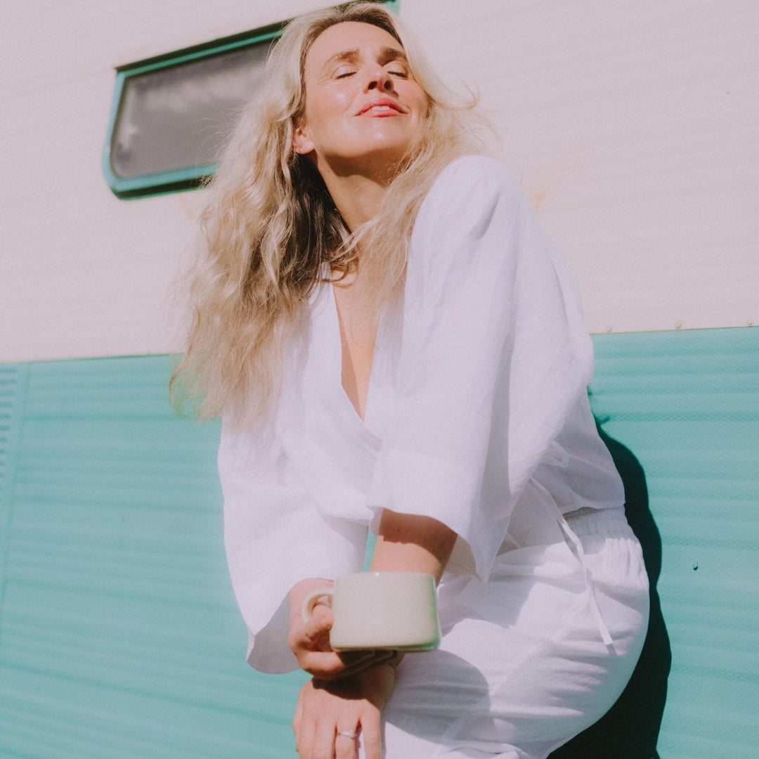 Linen Lounge Set - White Linen Wrap Shirt &amp; Lounge Pant Bundle - Bundles - Jade and May Linen