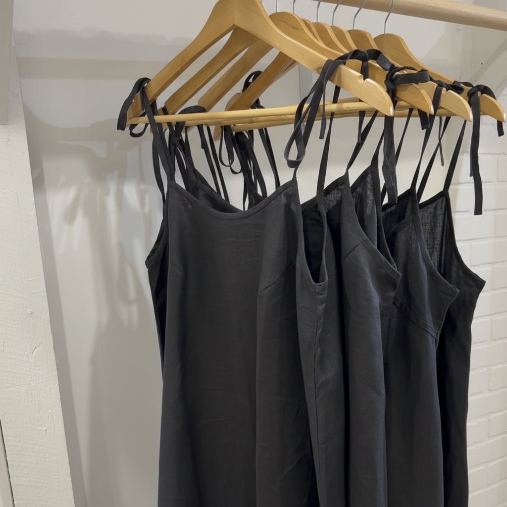 Linen Nightie in Black | Mid Length-Nightie-Jade and May Sleepwear