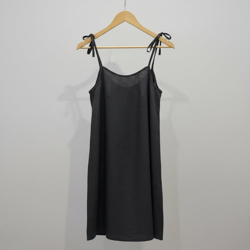 Linen Nightie in Black | Mid Length-Nightie-Jade and May Sleepwear