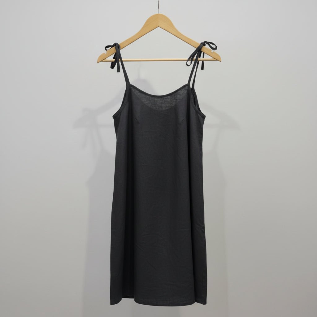 Linen Nightie in Black | Mid Length-Nightie-Jade and May Sleepwear