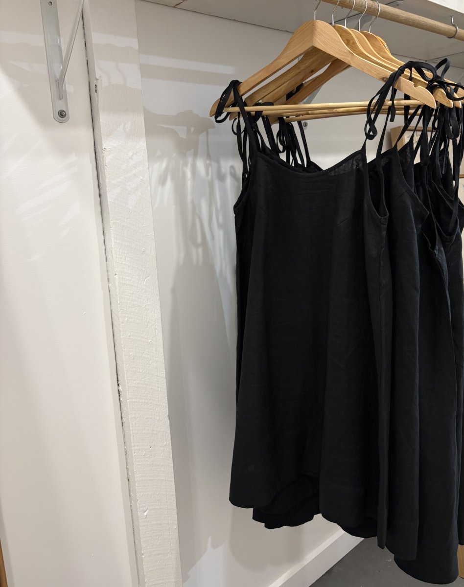 Linen Nightie in Black | Mid Length-Nightie-Jade and May Sleepwear