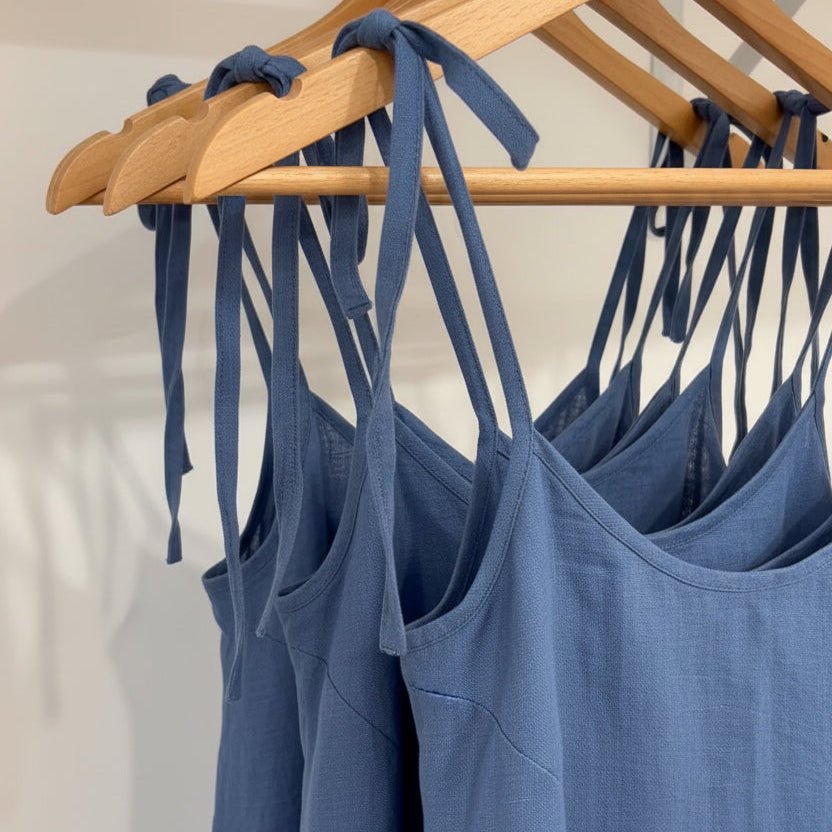 Linen Nightie in Navy | Mid Length-Nightie-Jade and May Sleepwear
