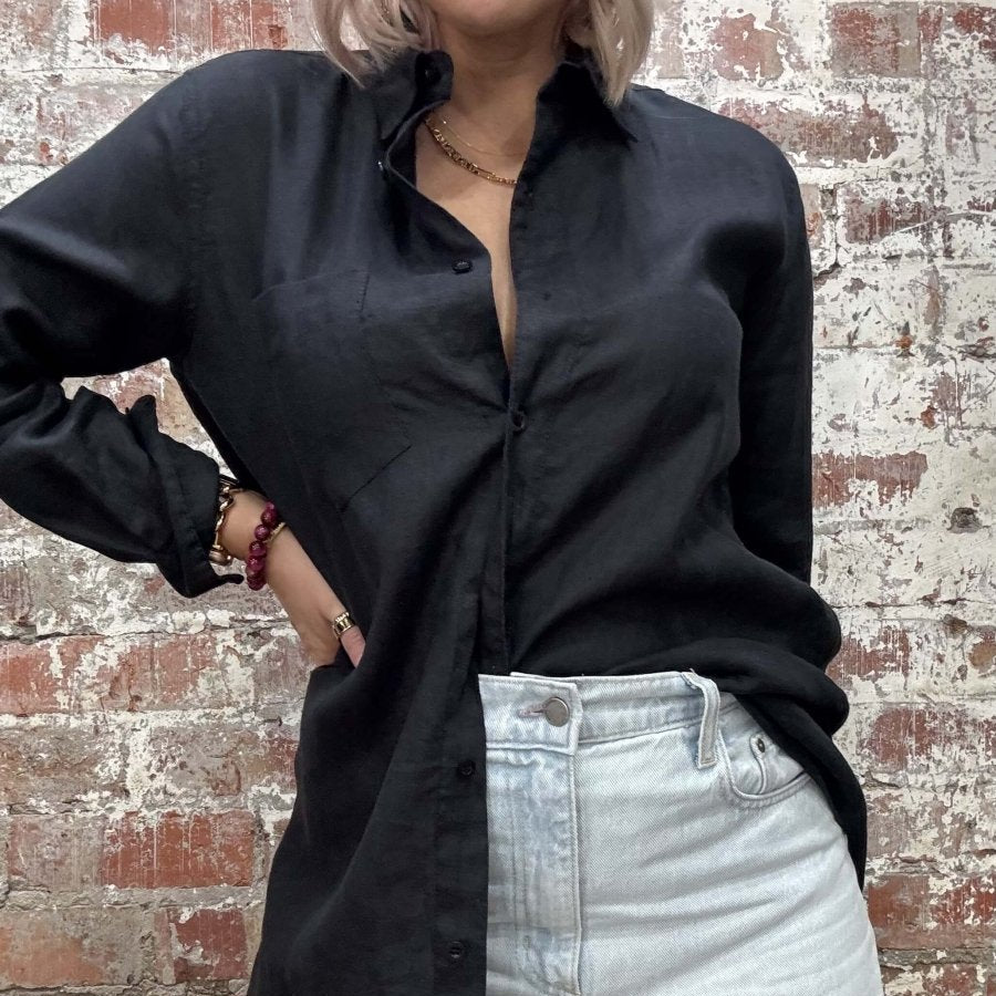 Linen Nightshirt in Black-Nightie-Jade and May Linen