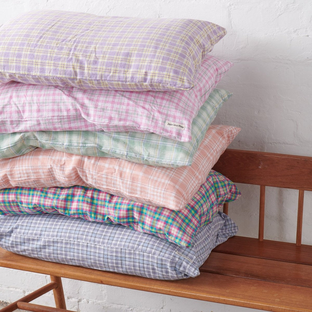 Linen Pillowcase | Blue Check-Jade and May-Pillowcase-Jade and May