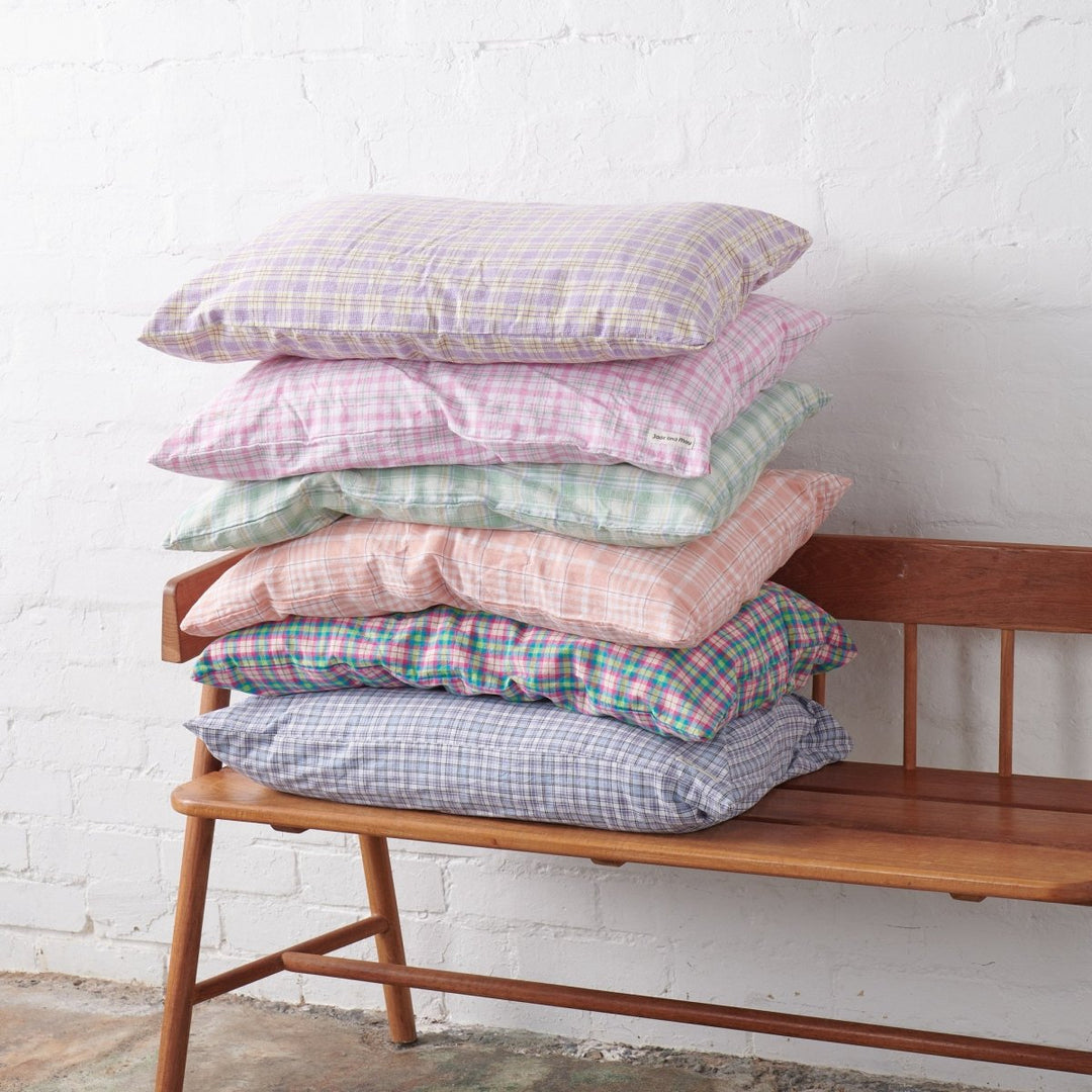 Linen Pillowcase | Lilac & Yellow Tartan-Jade and May-Pillowcase-Jade and May