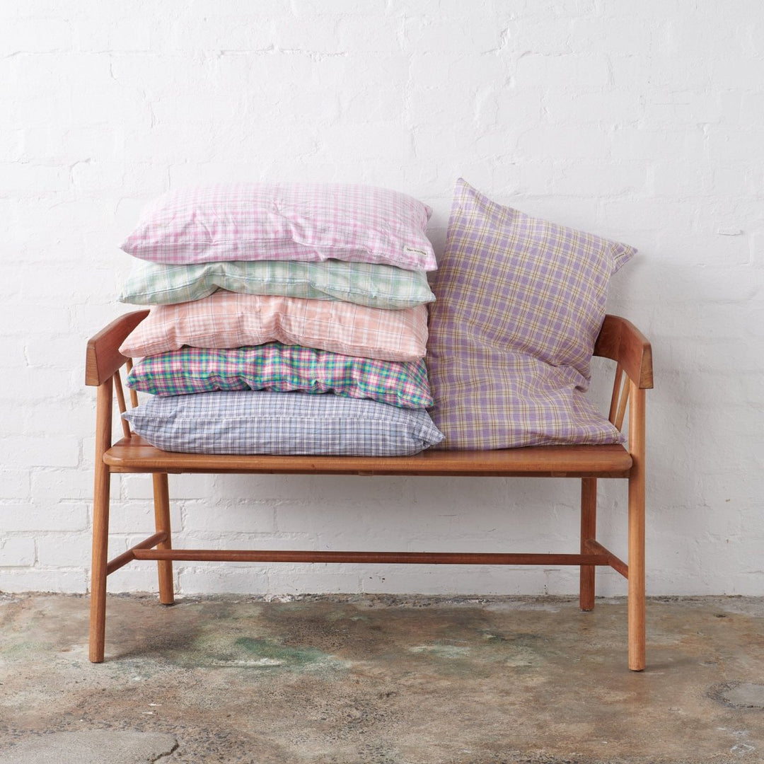 Linen Pillowcase | Peach Tartan-Jade and May-Pillowcase-Jade and May