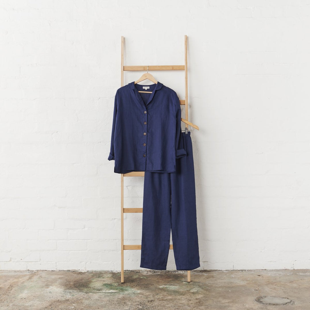 Linen Pyjama &amp; Bralette Set - Navy &amp; White-Bundles-Jade and May Sleepwear