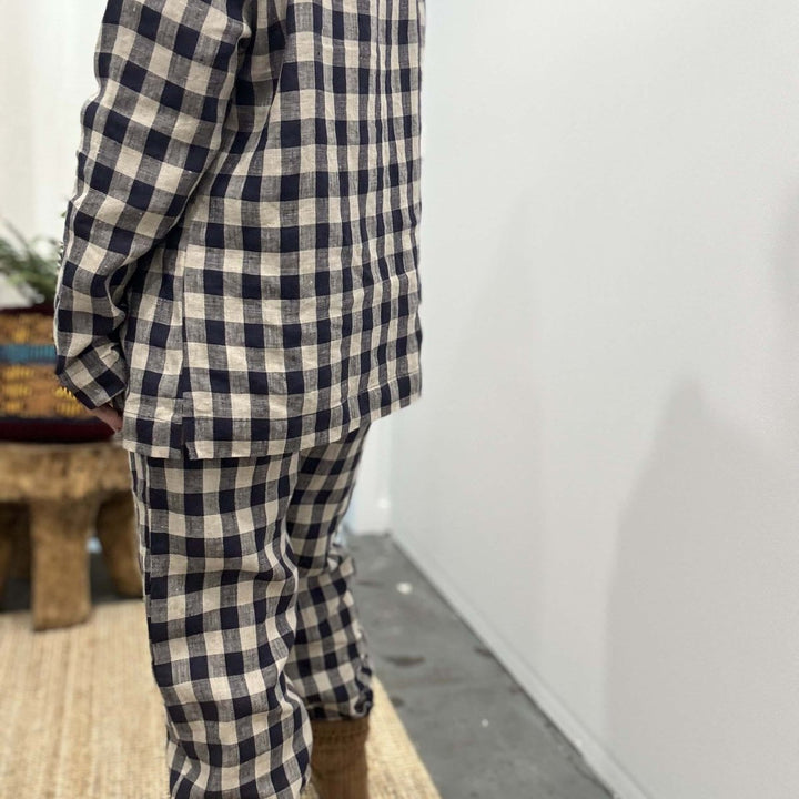 Linen Pyjama - Classic Set in Navy Check - Pyjamas