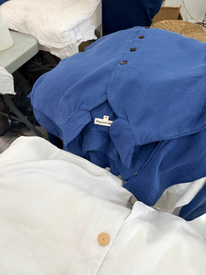 Linen Pyjama Set in Navy-Pyjamas-Jade and May Sleepwear