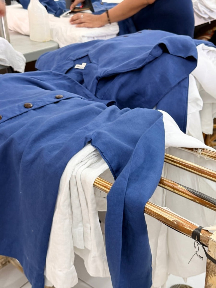 Linen Pyjama Set in Navy-Pyjamas-Jade and May Sleepwear