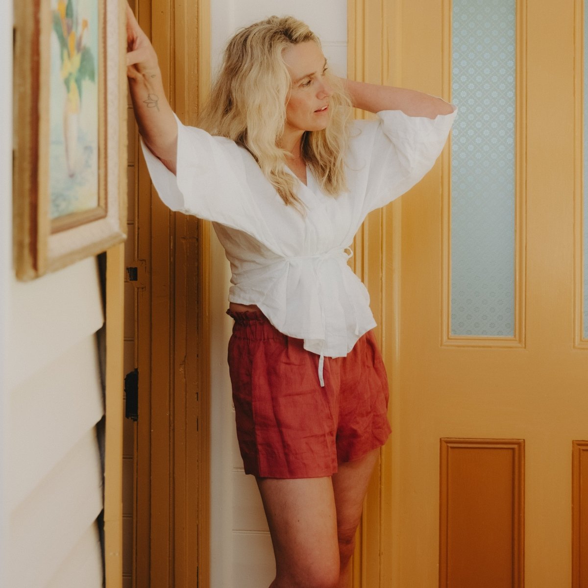 Linen Short in Antique Red - Linen Shorts