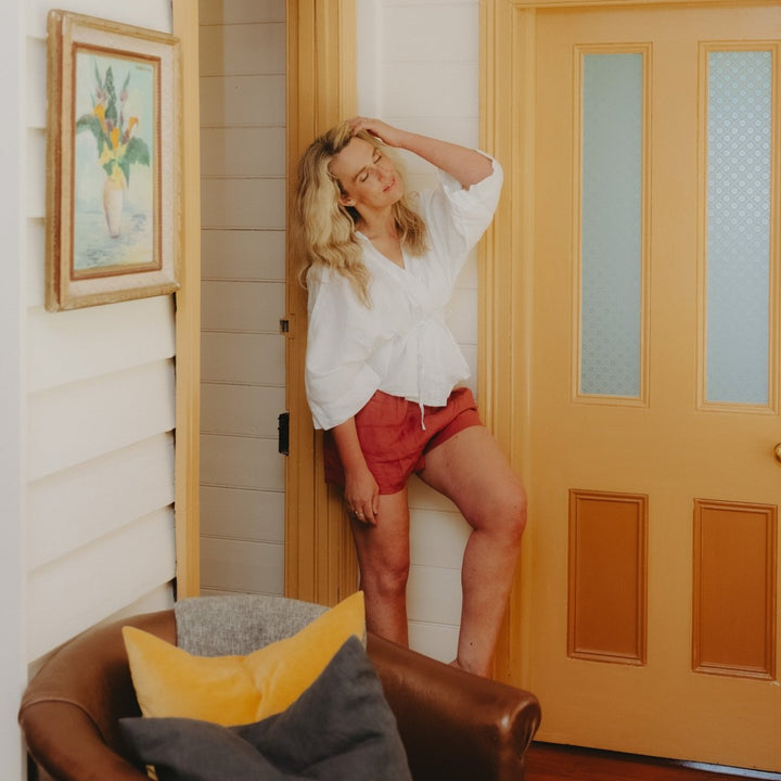 Linen Short in Antique Red - Linen Shorts