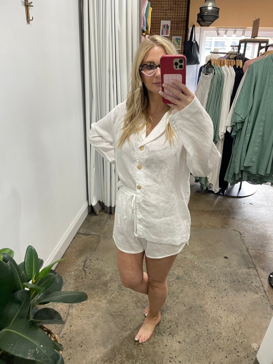 Linen Short Set - White-Jade and May-Pyjamas-Jade and May