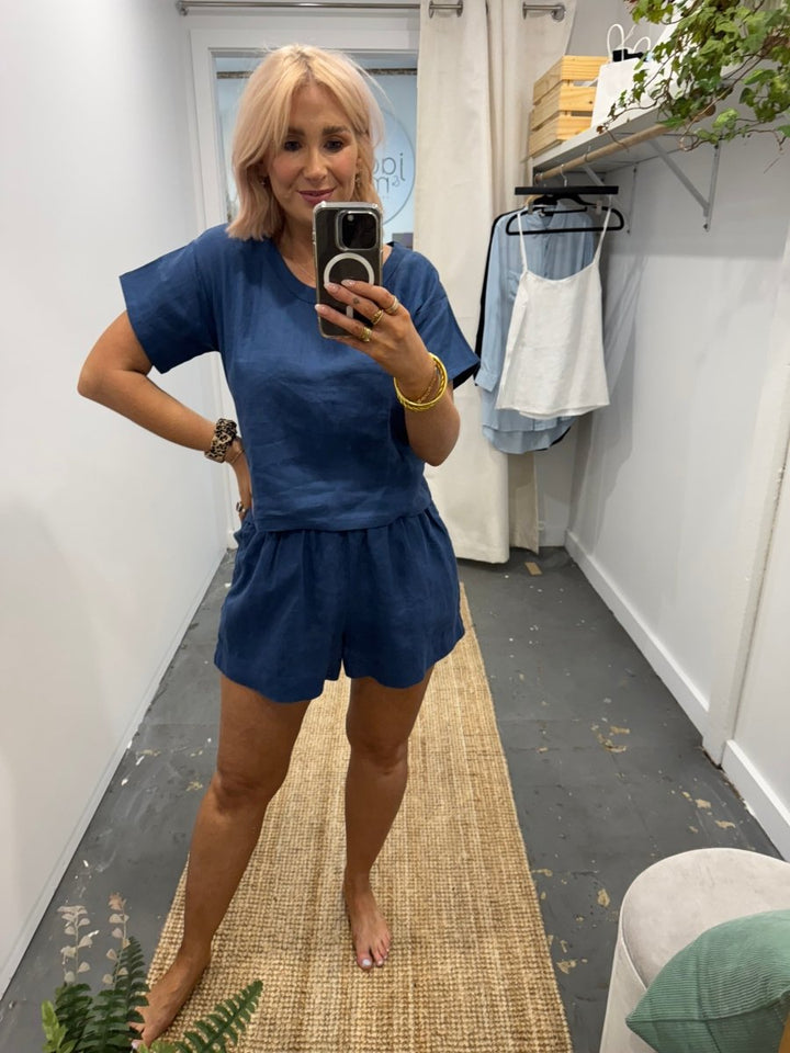 Linen TShirt in Navy - Pyjamas