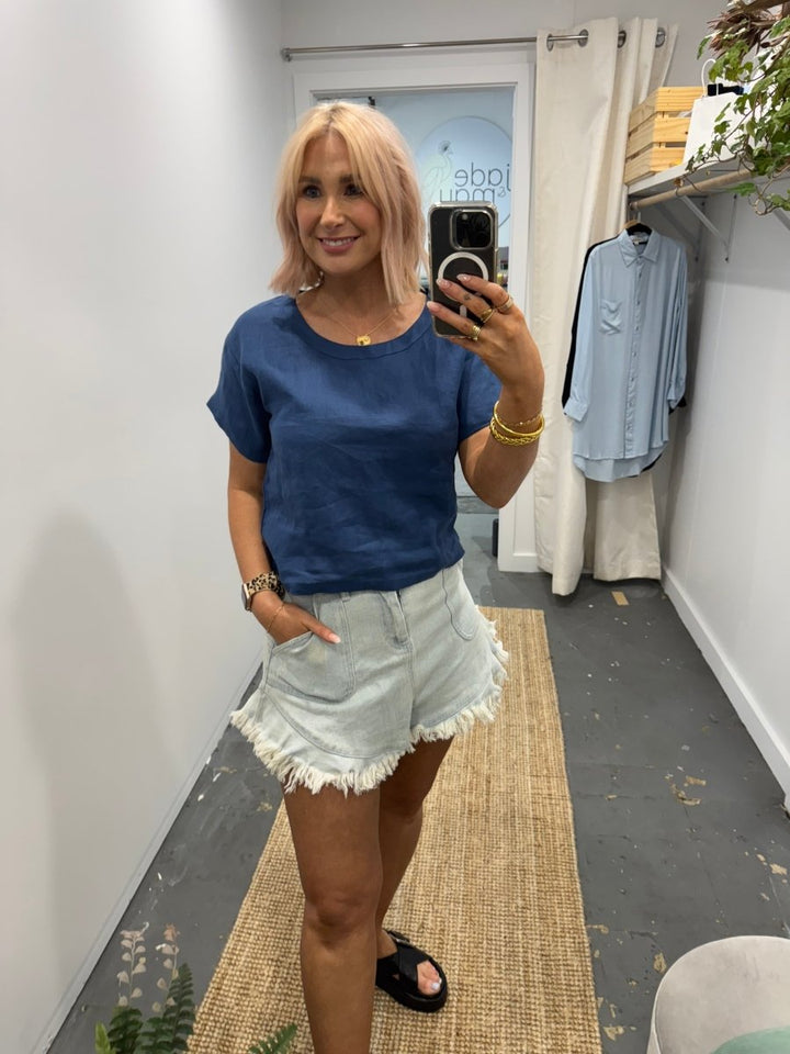 Linen TShirt in Navy - Pyjamas