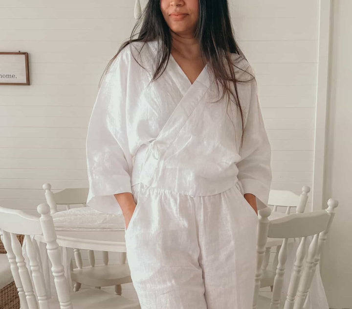 Linen Wrap Shirt in White - Apparel