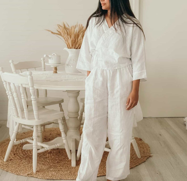 Linen Wrap Shirt in White - Apparel
