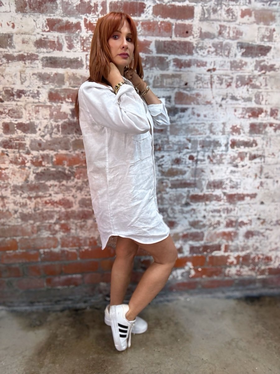 Long White Linen Shirt - Shirt