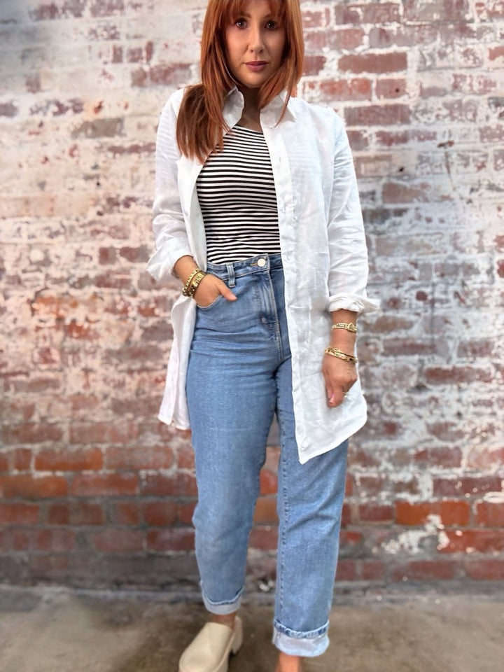 Long White Linen Shirt - Shirt