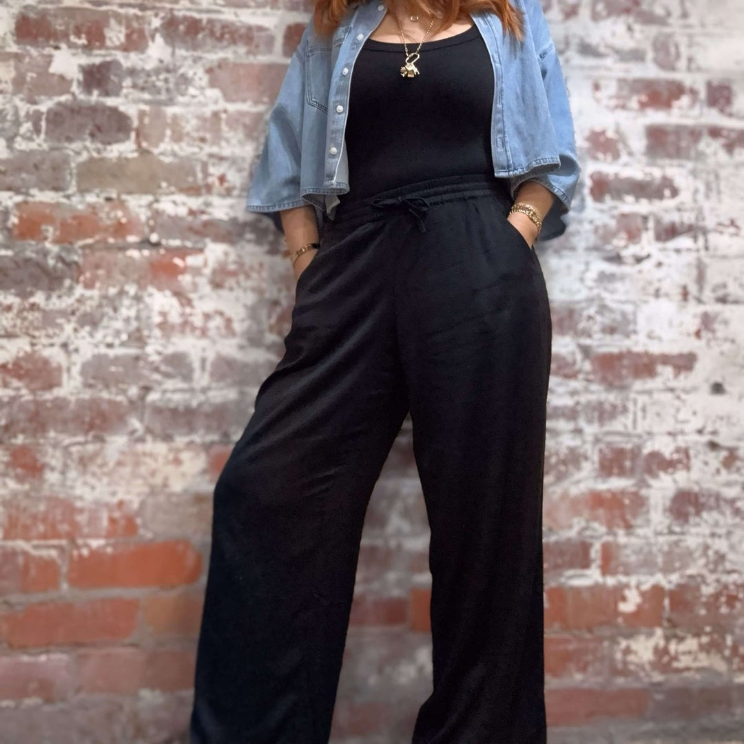 Lounge Pant in Black Bamboo - Apparel - Jade and May Linen