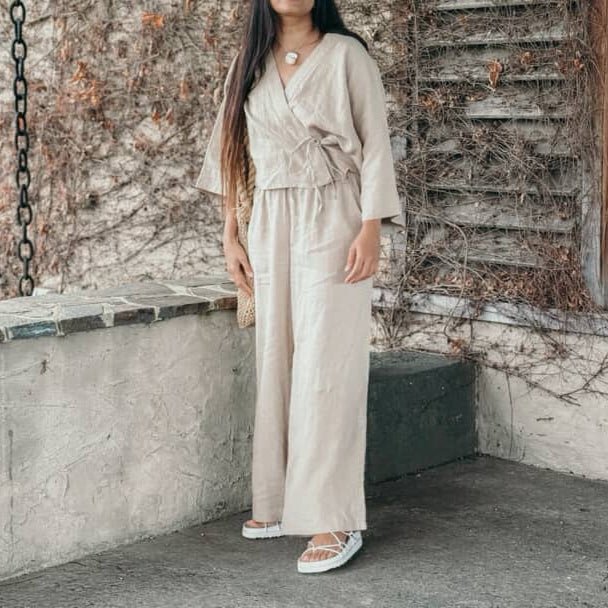 Lounge Pant in Latte Linen - Apparel - Jade and May Linen