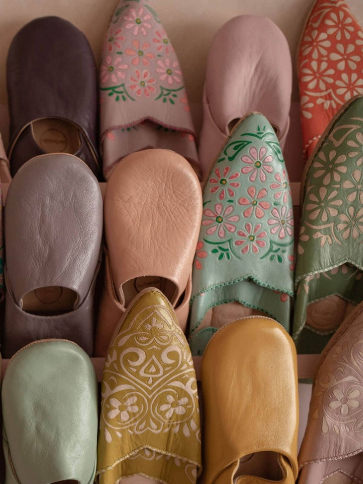Moroccan Leather Babouche Slippers in Indigo - Slippers
