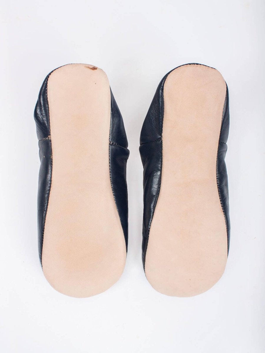Moroccan Leather Babouche Slippers in Indigo - Slippers