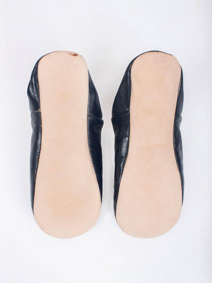 Moroccan Leather Babouche Slippers in Indigo - Slippers