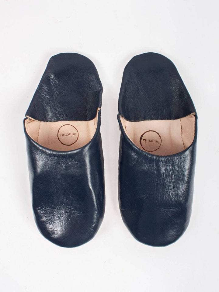 Moroccan Leather Babouche Slippers in Indigo - Slippers