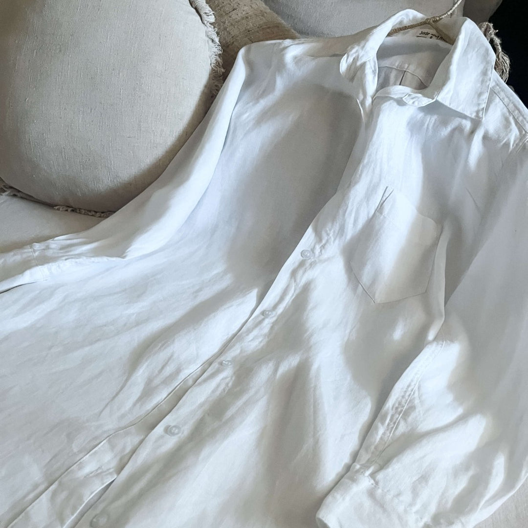 Nightshirt in White Linen-Shirt-Jade and May Linen