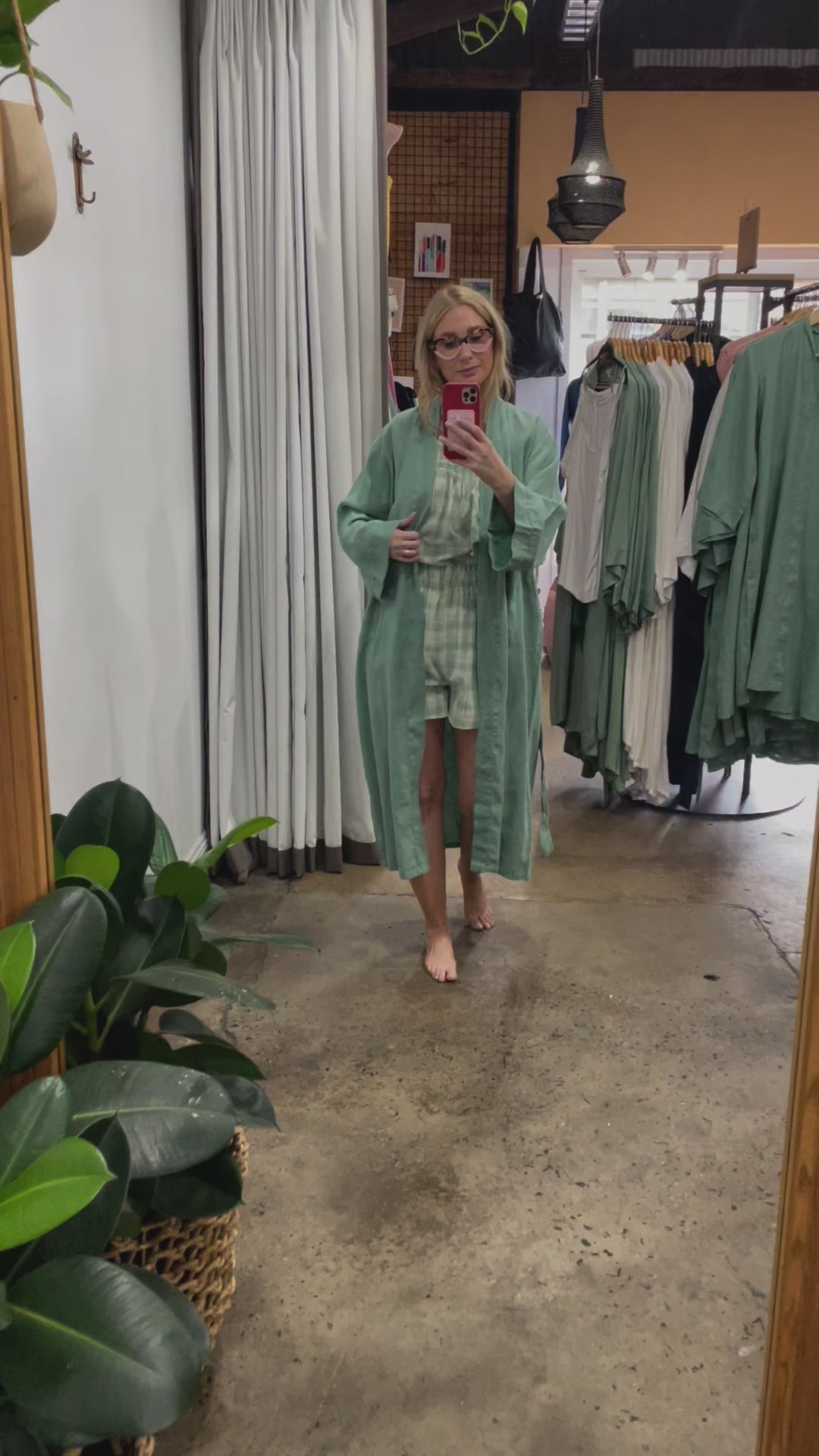 Linen Bathrobe - Sage Green (Long)