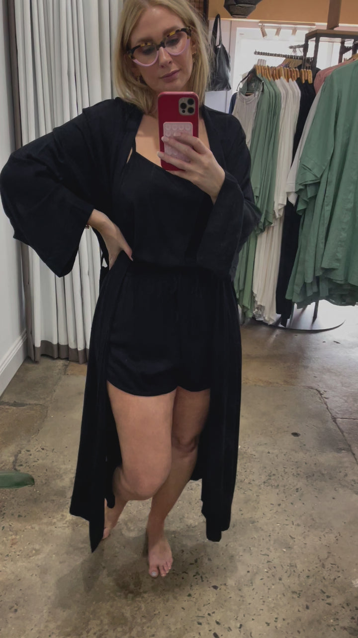 Bamboo Robe in Black - Long Length