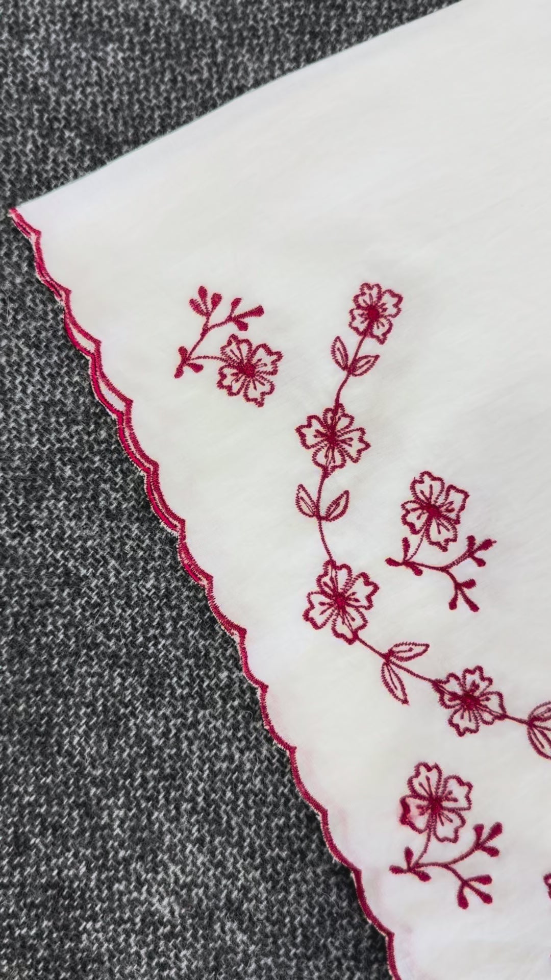 Cotton Headscarf with Feature Red Floral Embroidery