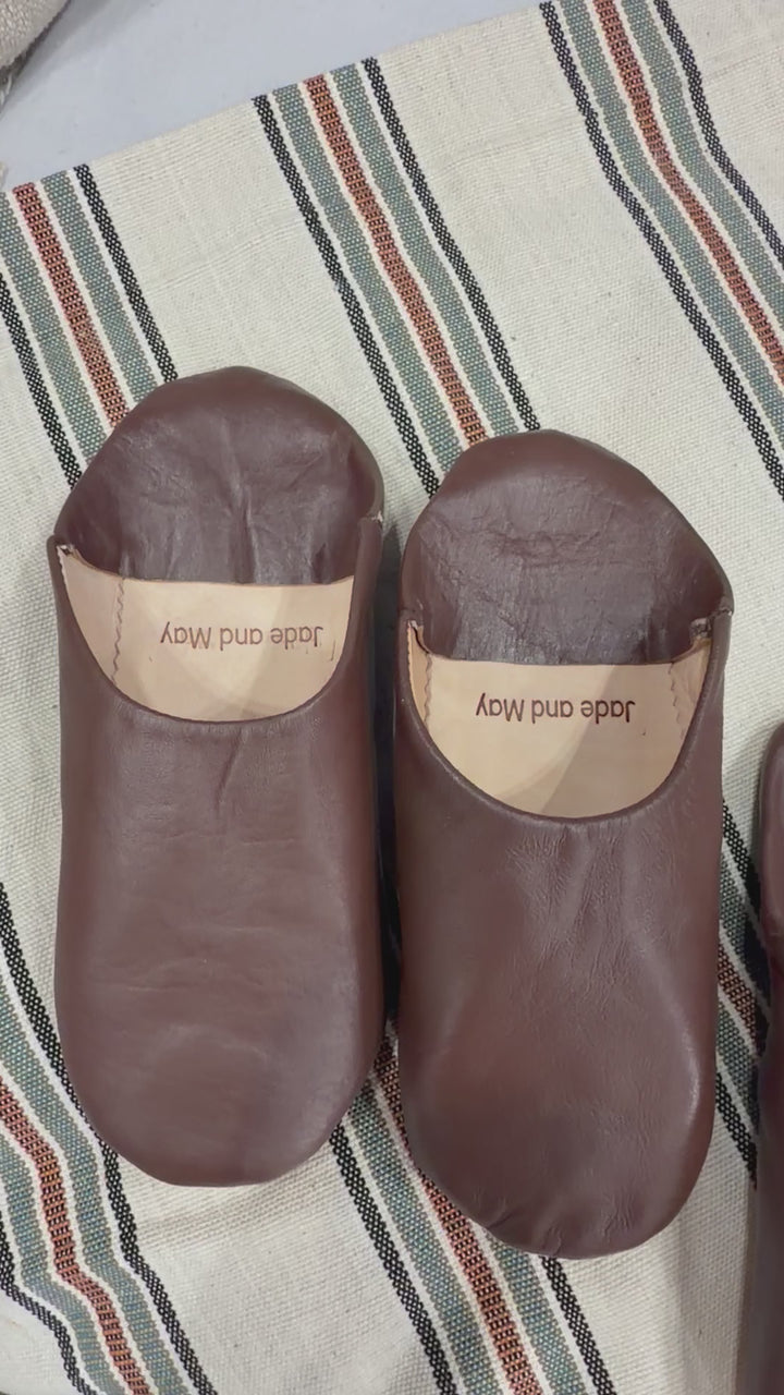 Babouche: Leather Moroccan Slippers in Chocolate Brown